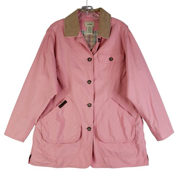 LL Bean Barn Coat Field Jacket Pink Canvas Chore Corduroy Vtg Women’s Medium - Picture 2 of 12
